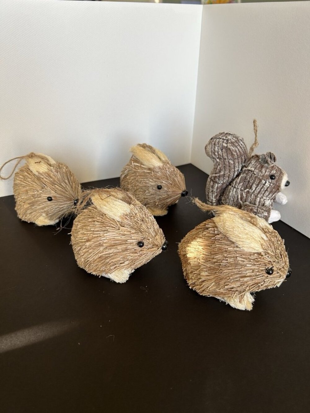 Woodland Friends4 Straw Bunnies One Textured Squirrel Ornaments Or Center Piece